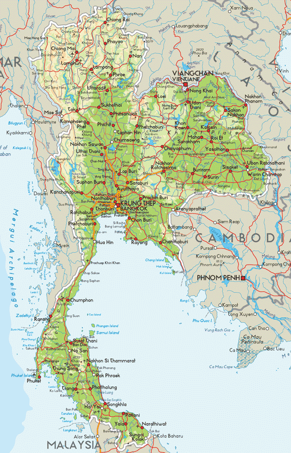 Карта тайланда на русском языке с городами. Тайланд на карте. Подробная карта Тайланда. Столица Тайланда на карте. Провинции Таиланда на карте.